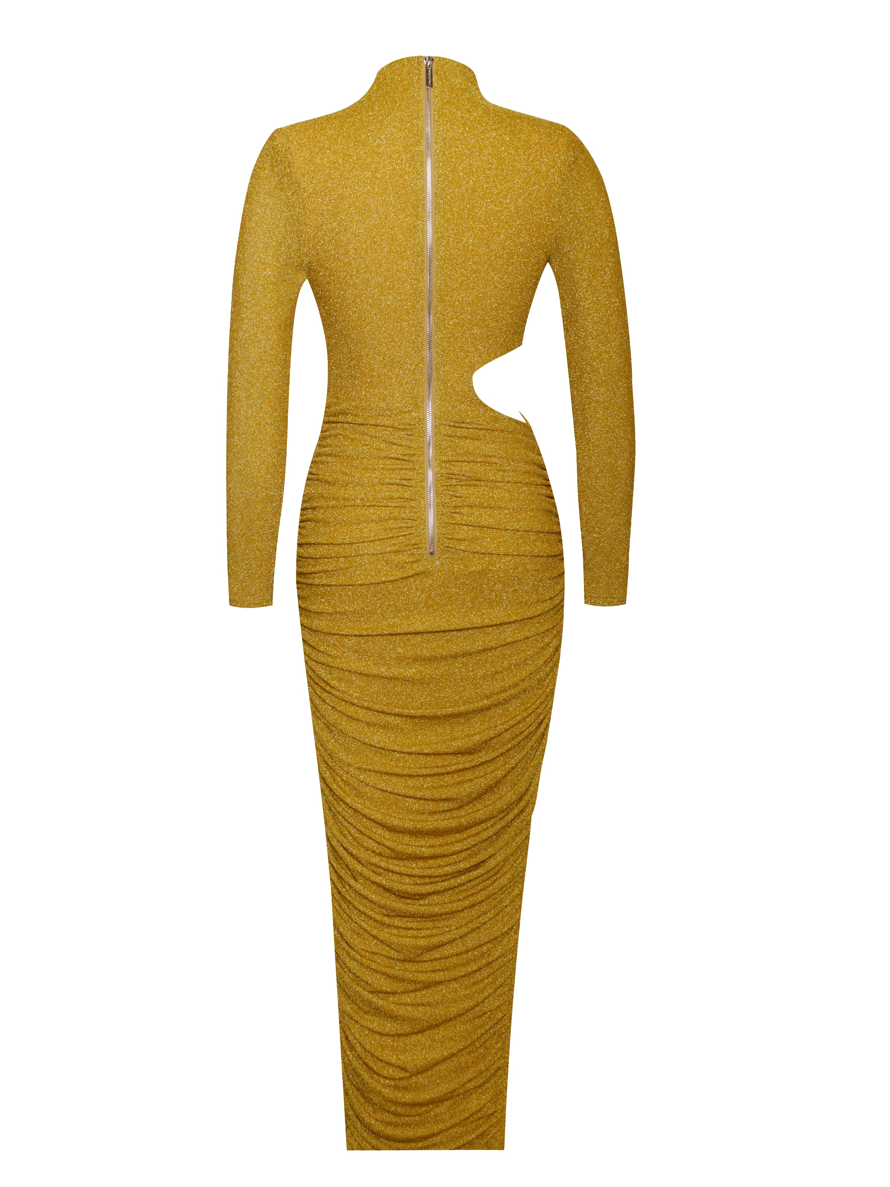 Payson Gold Long Sleeve Metallic Jersey Cutout Dress