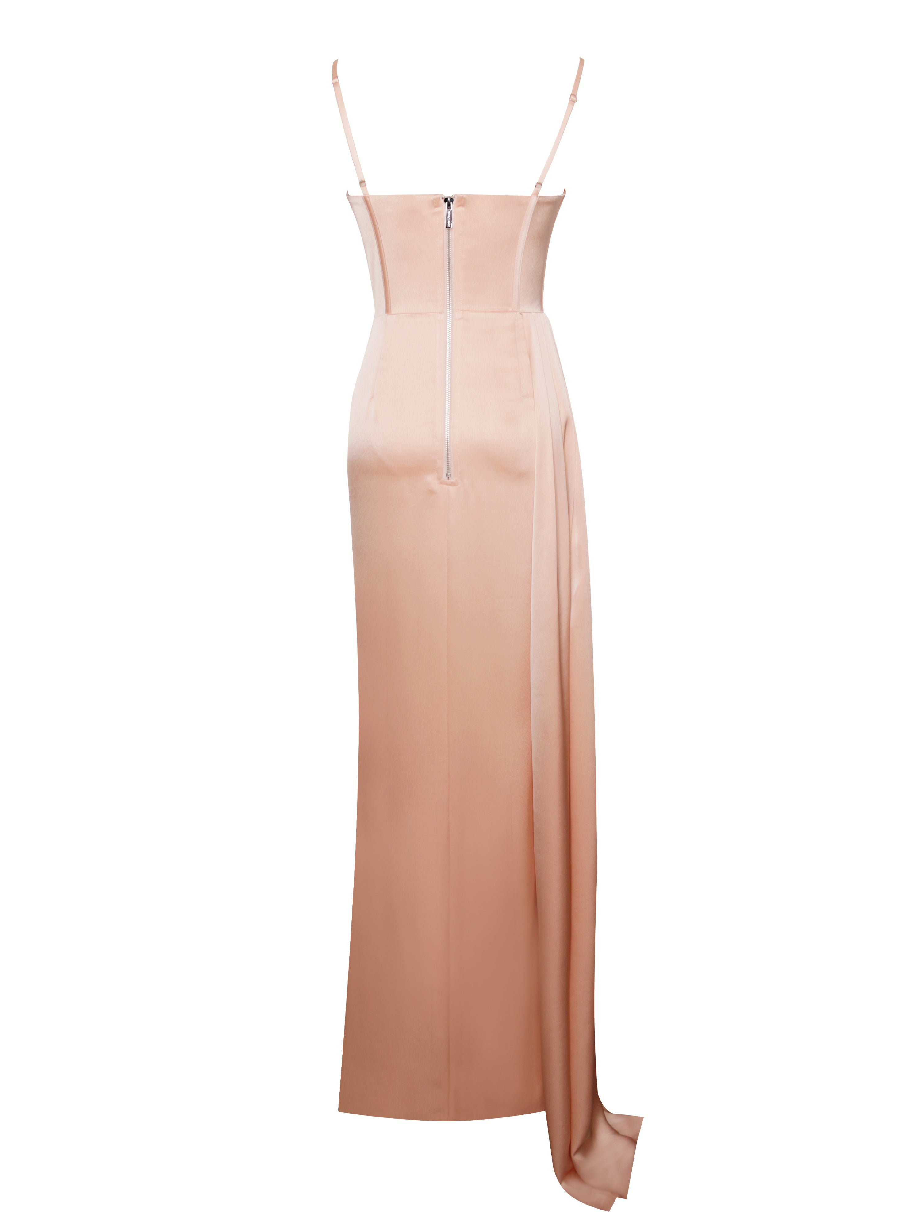 Elayna Blush Strappy Satin Corset High Slit Gown