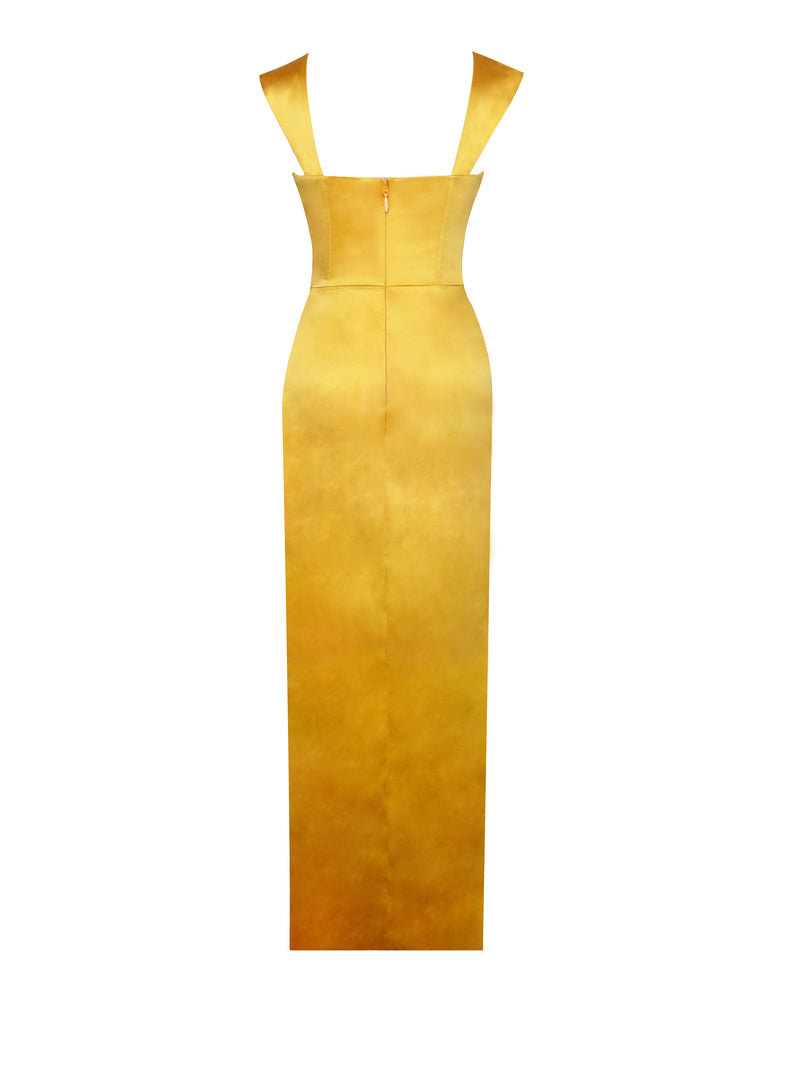 Zarah Yellow High Slit Corset Satin Dress – Miss Circle
