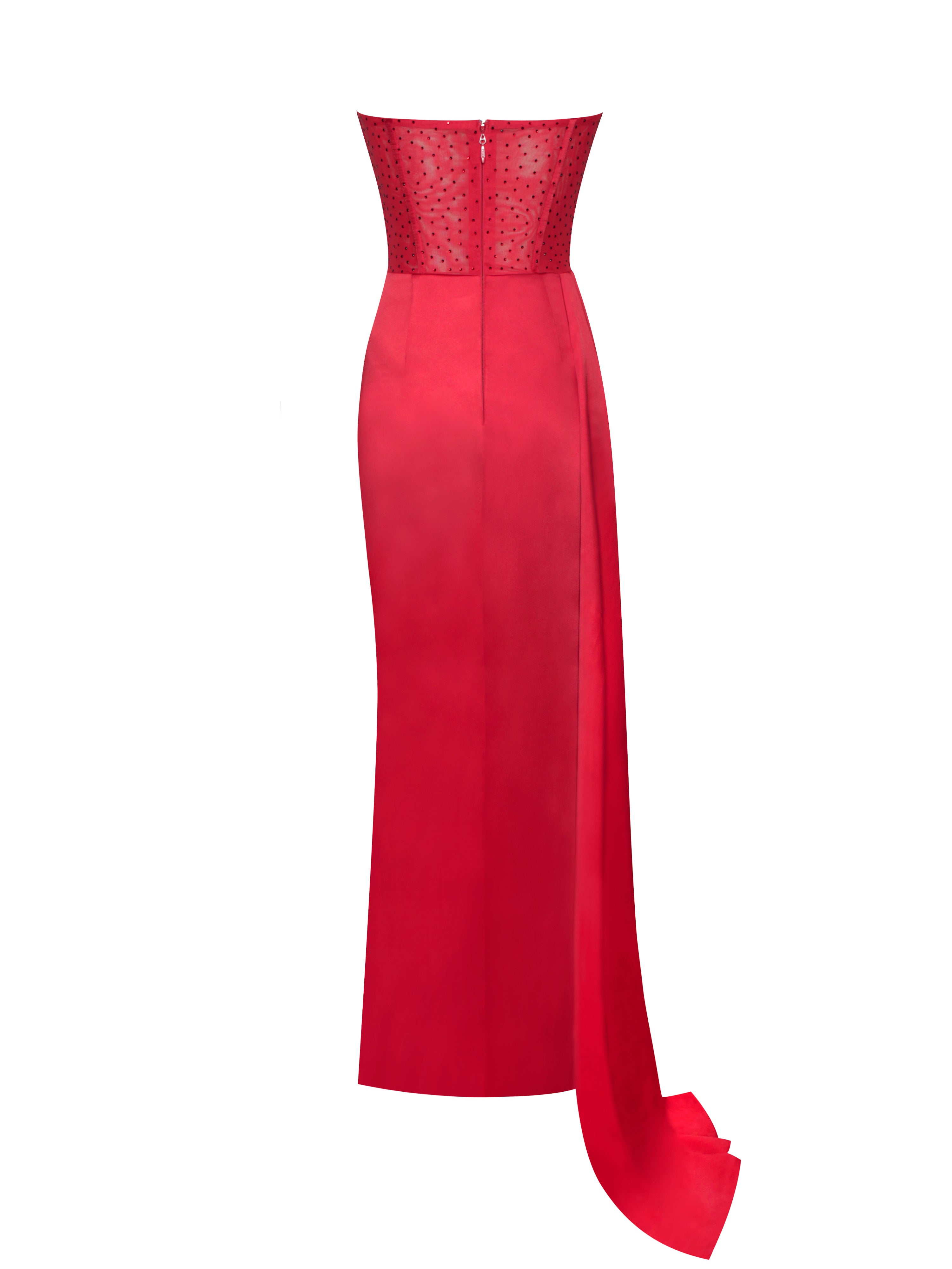 Holly Red Crystallized Corset High Slit Satin Gown