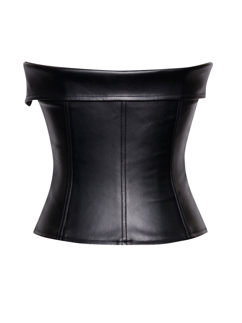 Plus Size Ena Vegan Leather Corset Top - Black