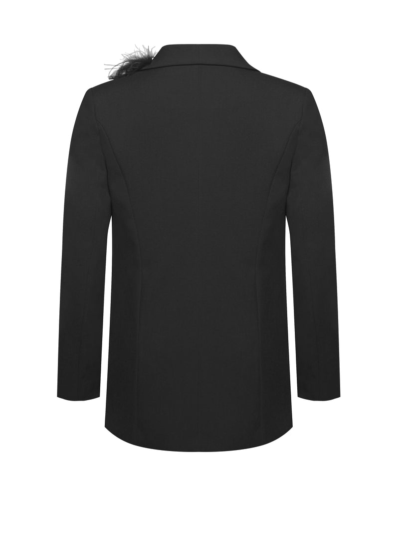 Yulia Black Suit Blazer With Feather Trim – Miss Circle