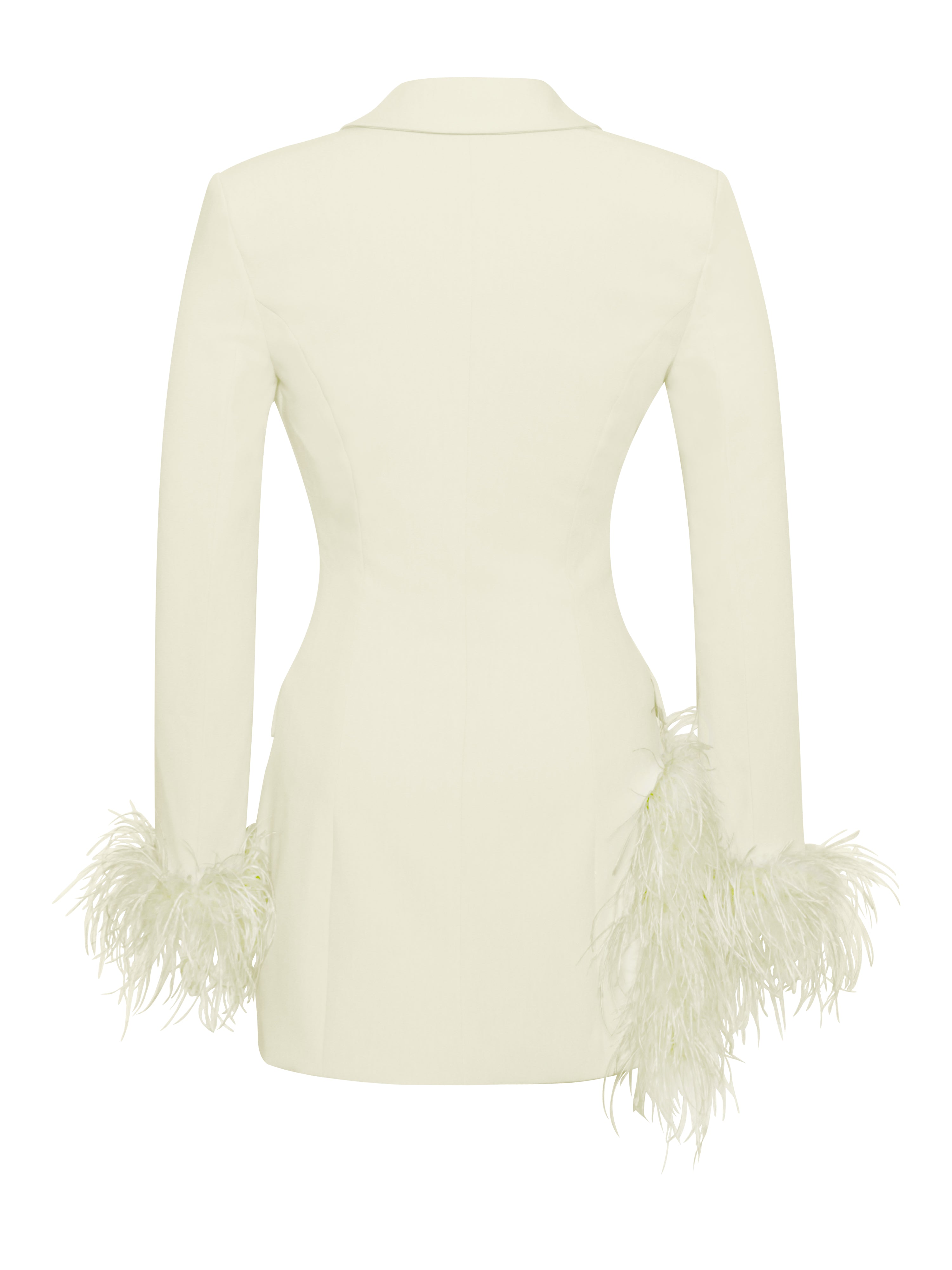 Madeline Pearl White Feather Trim Blazer Dress - XS / US 2 Madeline Pearl White Feather Trim Blazer Dress - XS / US 2
