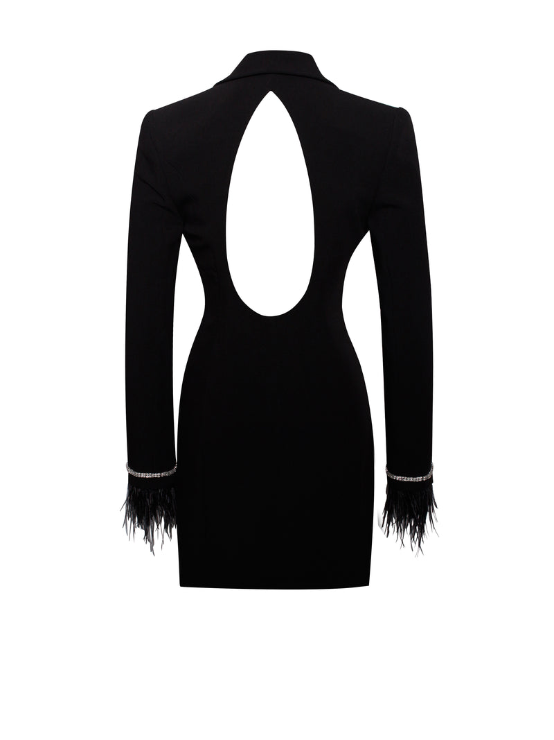 Quilla Black Feather Crystal Sleeve Backless Blazer Dress – Miss Circle