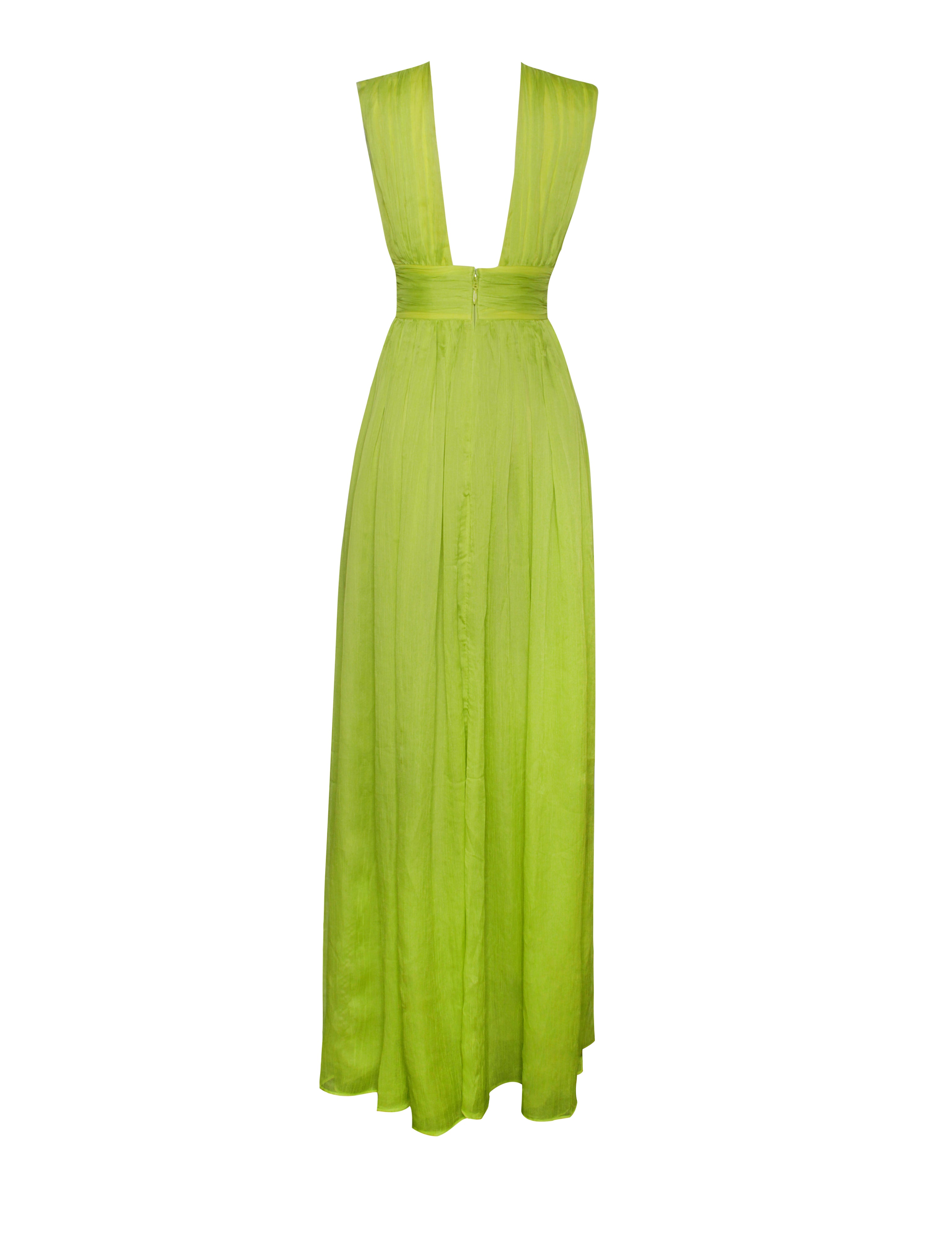 Valley Of Angels Lime Chiffon Pleated High Slit Maxi Dress