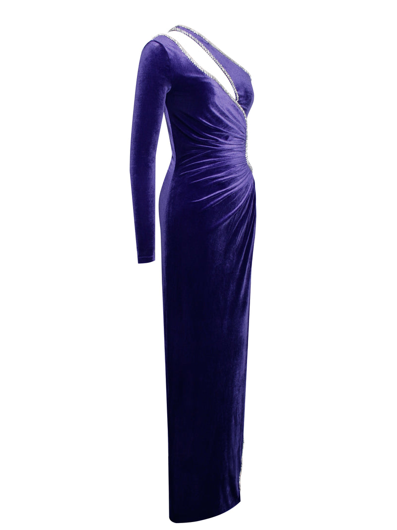 Sienna Purple One Sleeve Crystal Velvet Gown