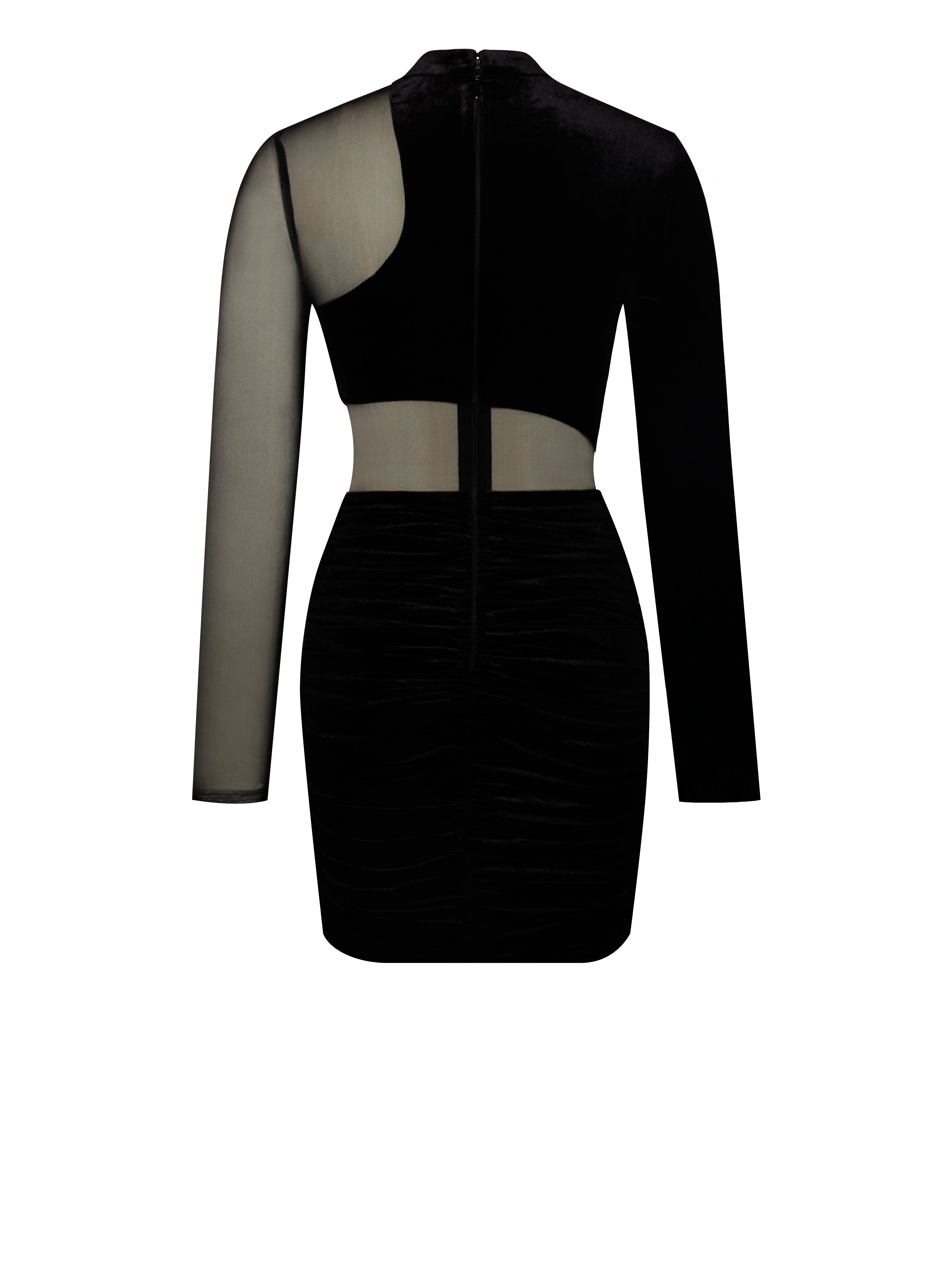 Azalea Black Velvet Mesh Long Sleeve Dress