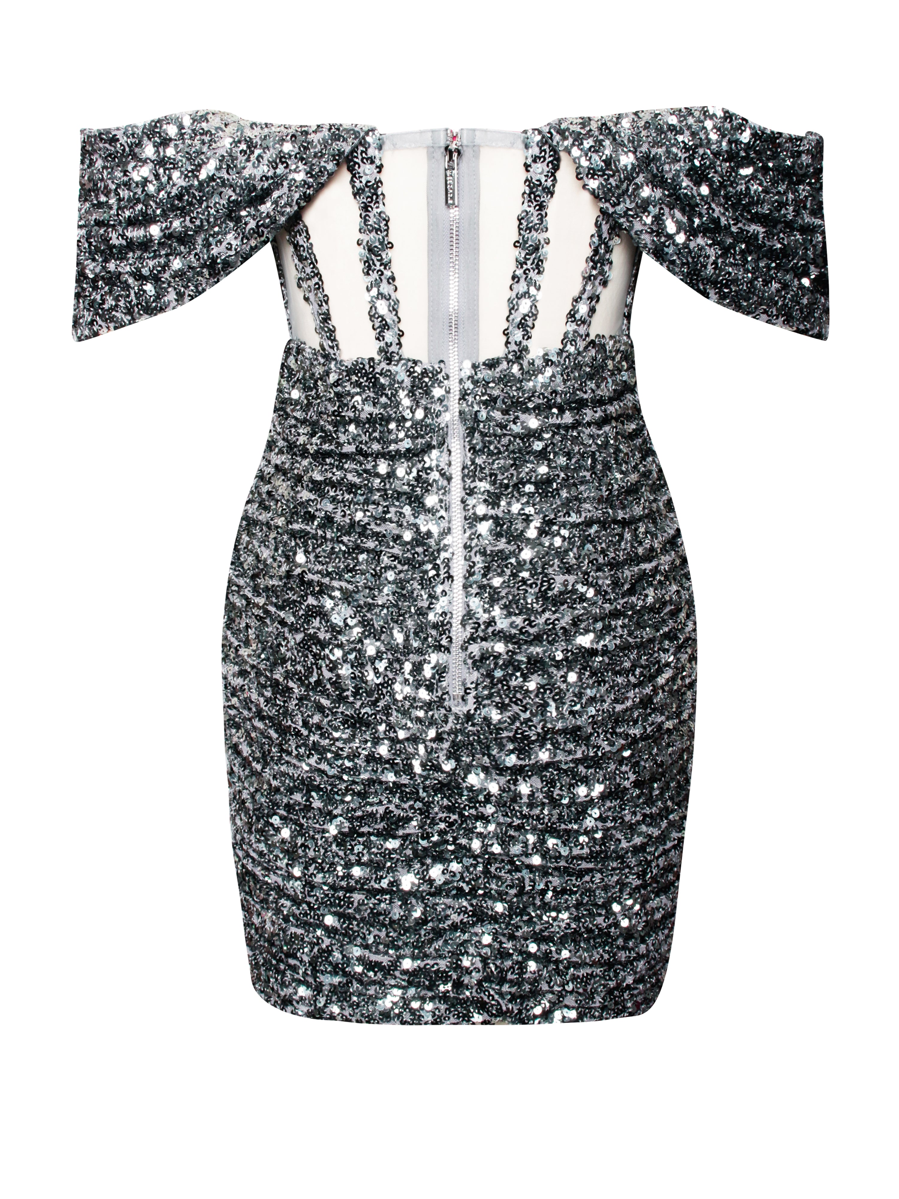 Weston Silver Sequin Off Shoulder Corset Dress XXS / US 0 Weston Silver Sequin Off Shoulder Corset Dress XXS / US 0