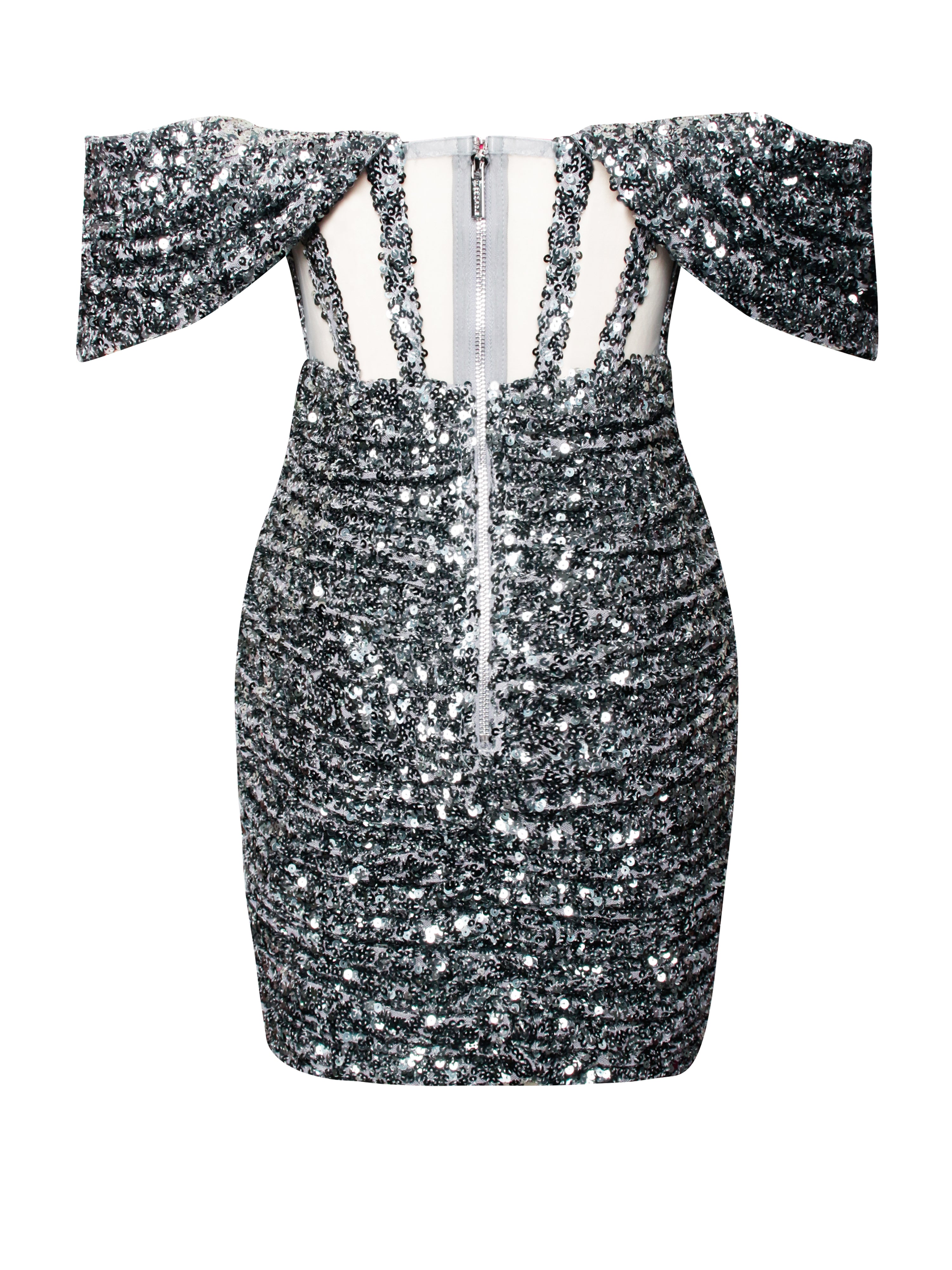 Weston Silver Sequin Off Shoulder Corset Dress