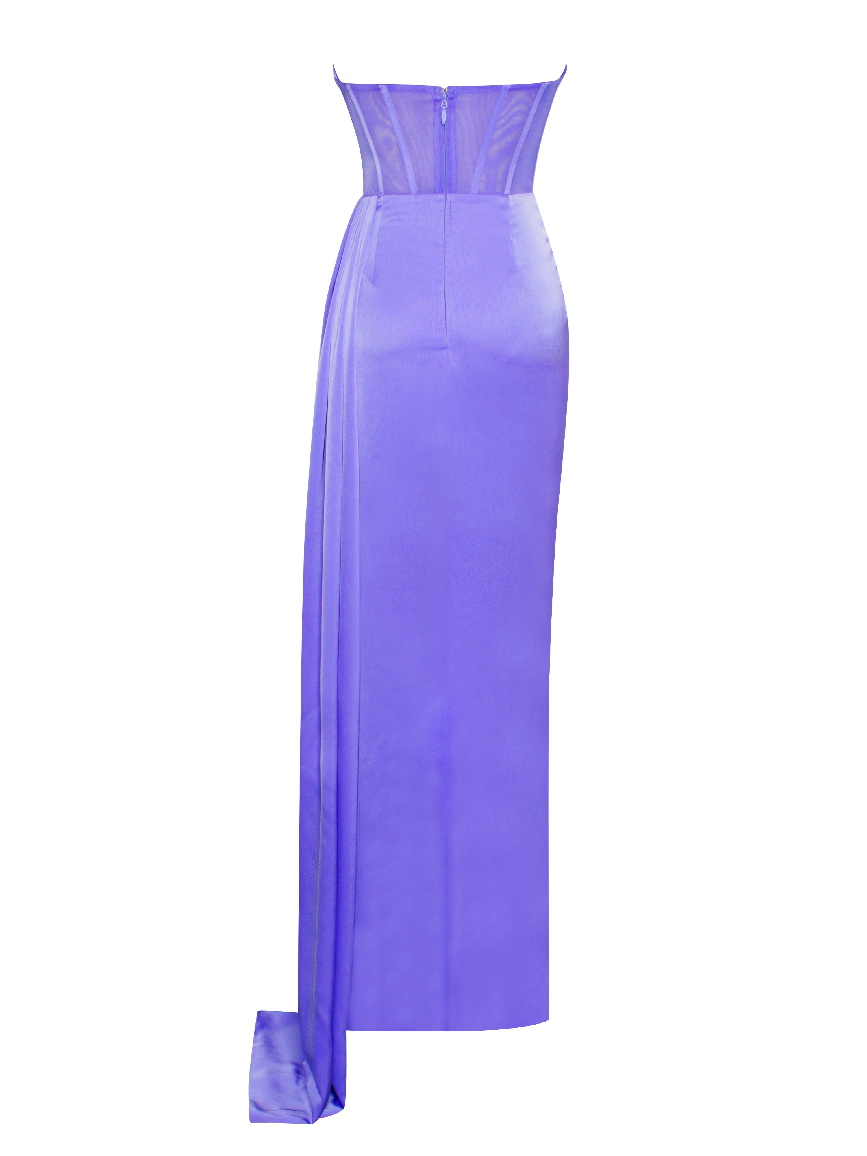 Prisa Very Peri High Slit Satin Corset Gown