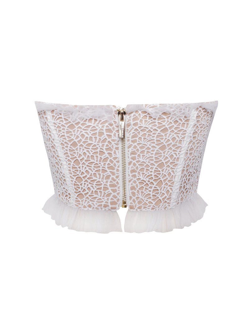 Orah White Mesh and Lace Corset Top