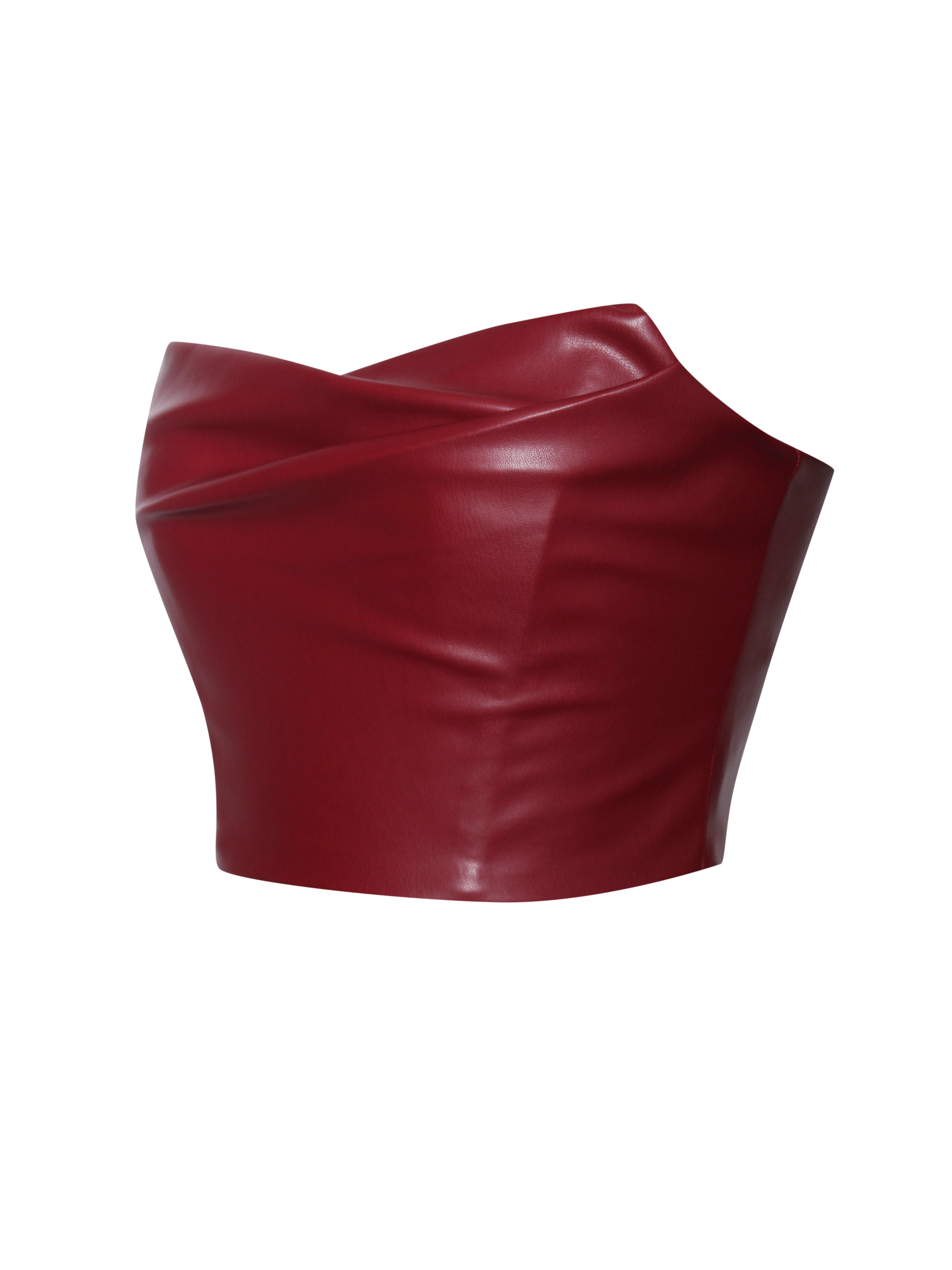 Anja Burgundy Vegan Leather Boned Corset Top