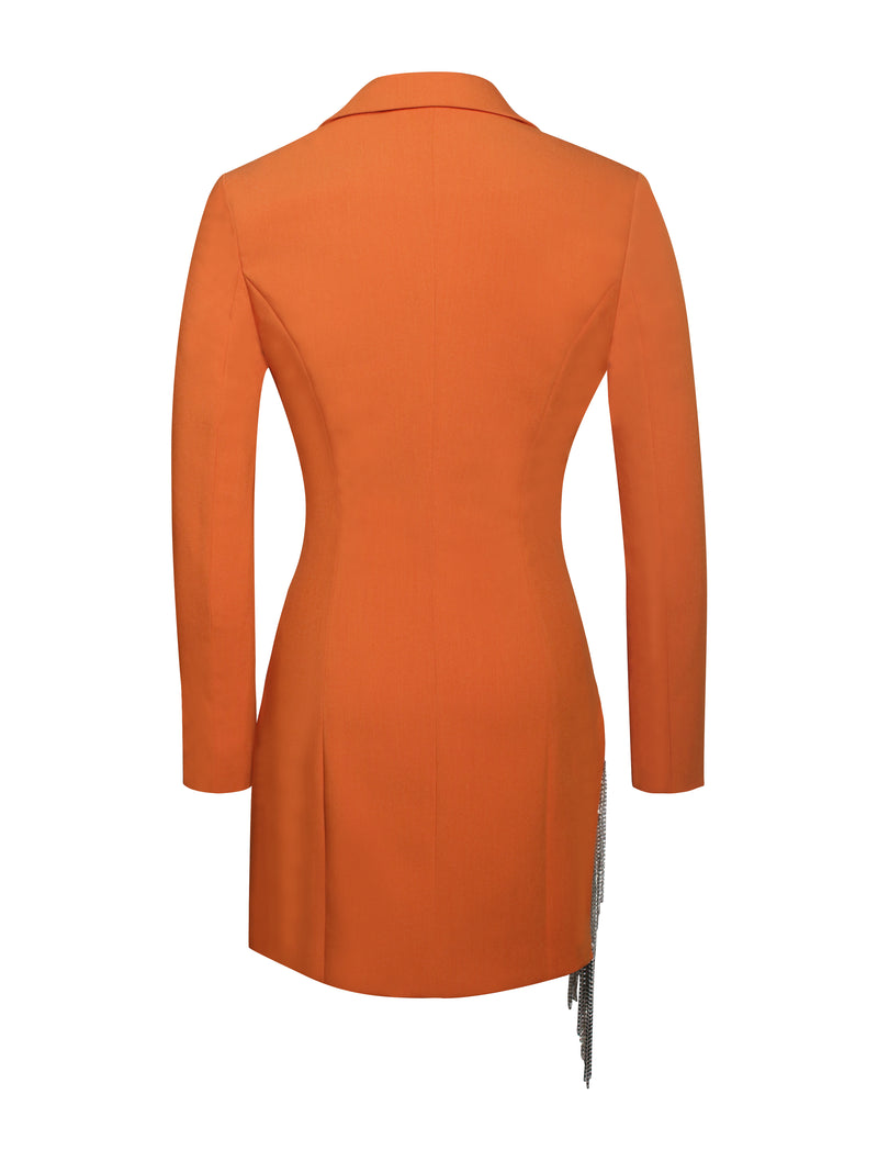 Freya Orange Crystal Fringe Blazer Dress
