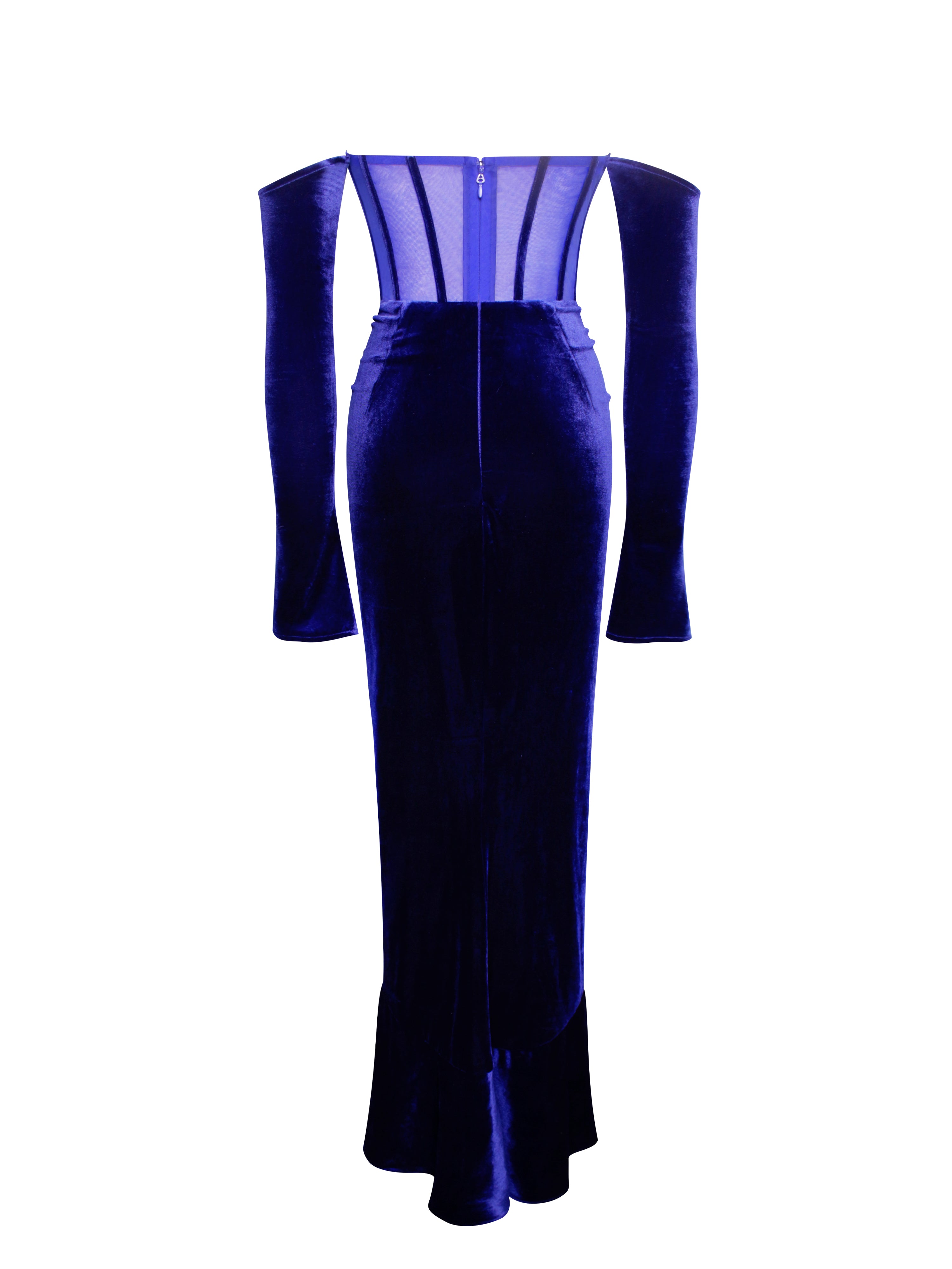 Taylee Navy Long Sleeve Off Shoulder Corset Velvet Gown