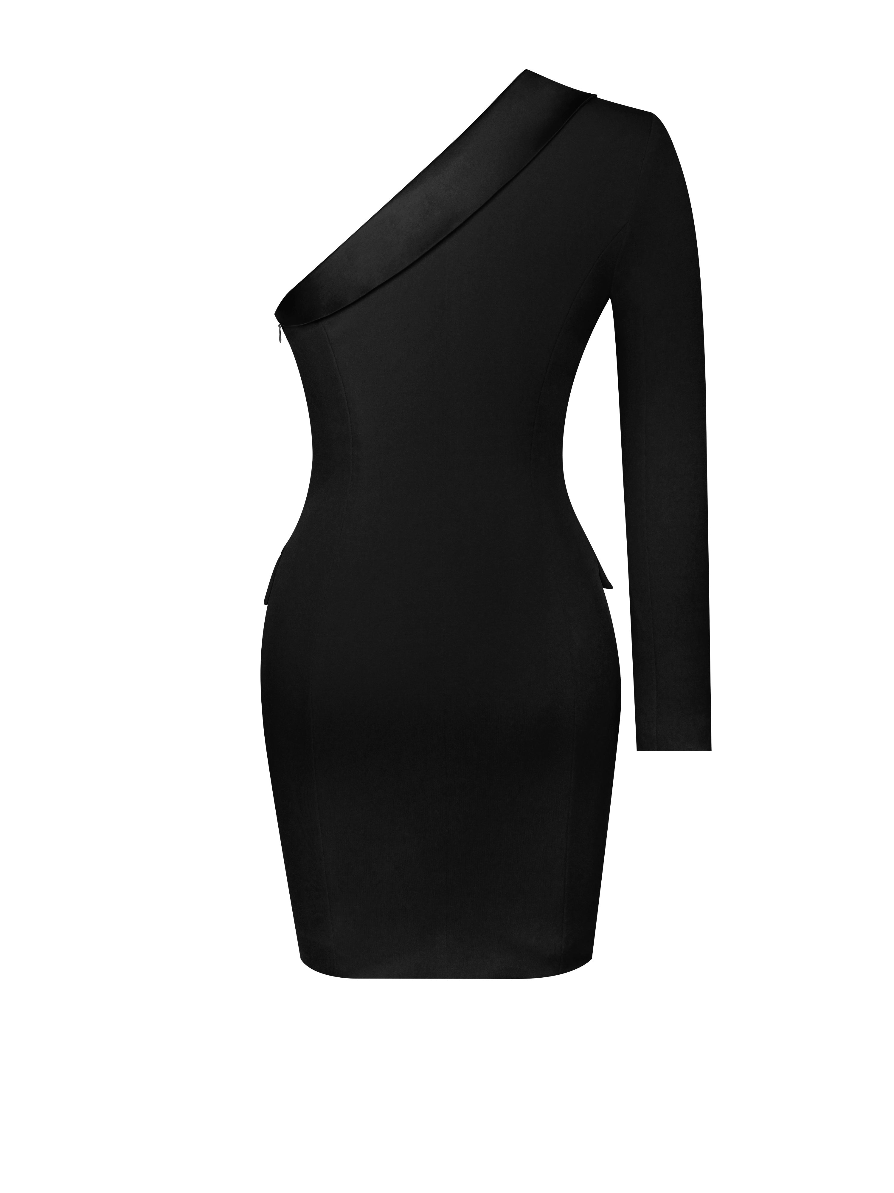 Keep One Up One Sleeved Black Crepe Tuxedo Blazer Dress - Miss Circle