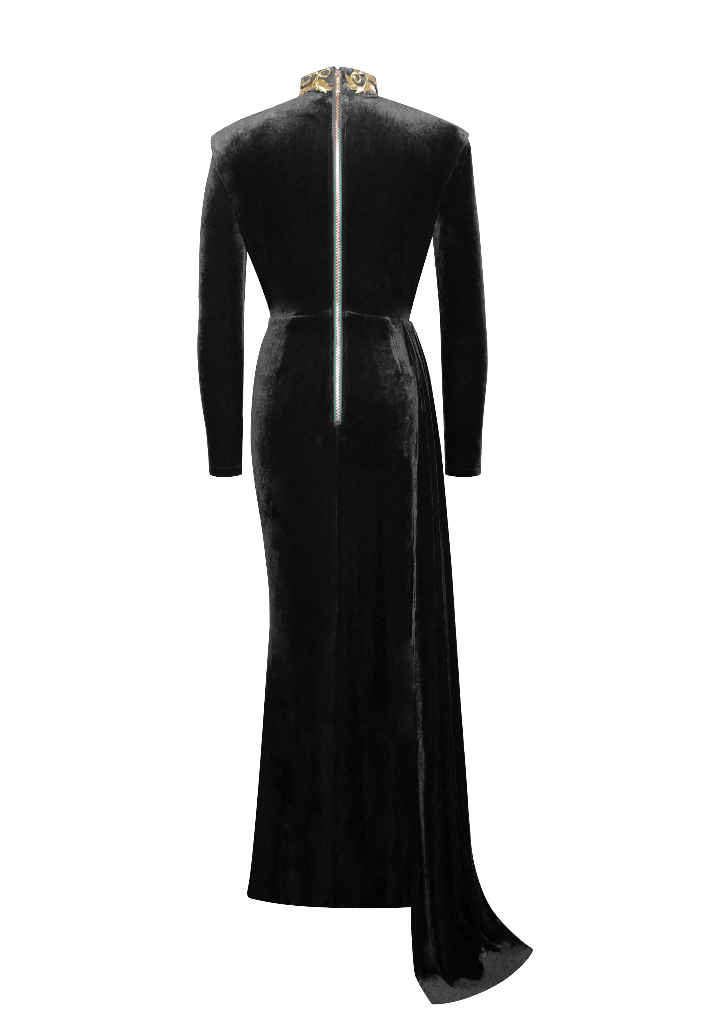 Zenaida Black Cutout High Slit Velvet Gown