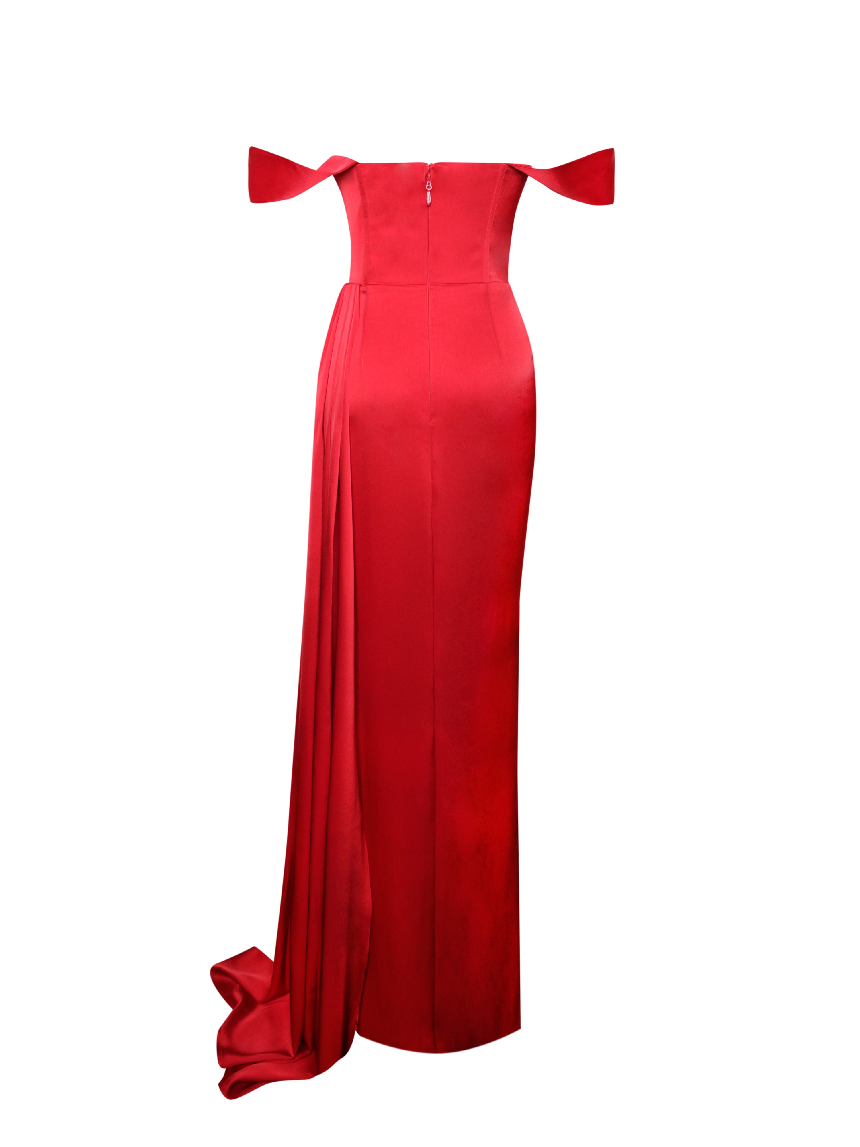 Zayda Red High Slit Corset Satin Gown