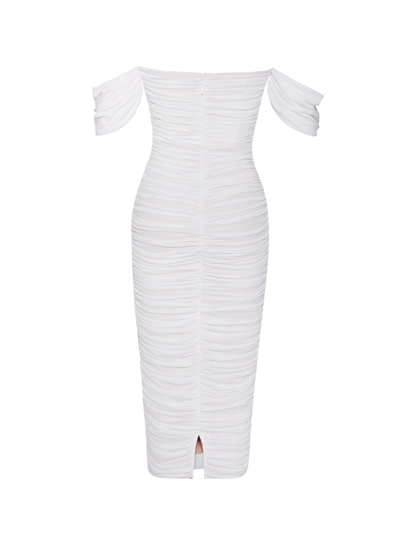 Quenby White Off Shoulder Mesh Maxi Dress - Miss Circle
