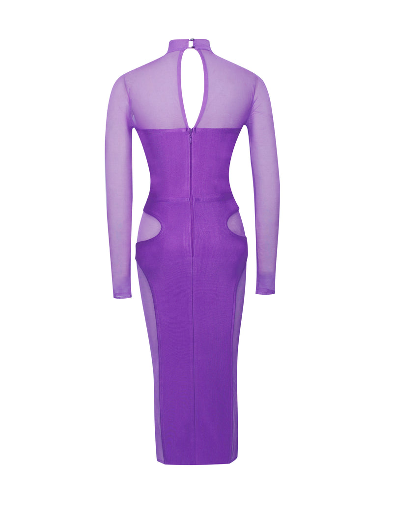 Barrett Purple Mesh Long Sleeve Bandage Dress