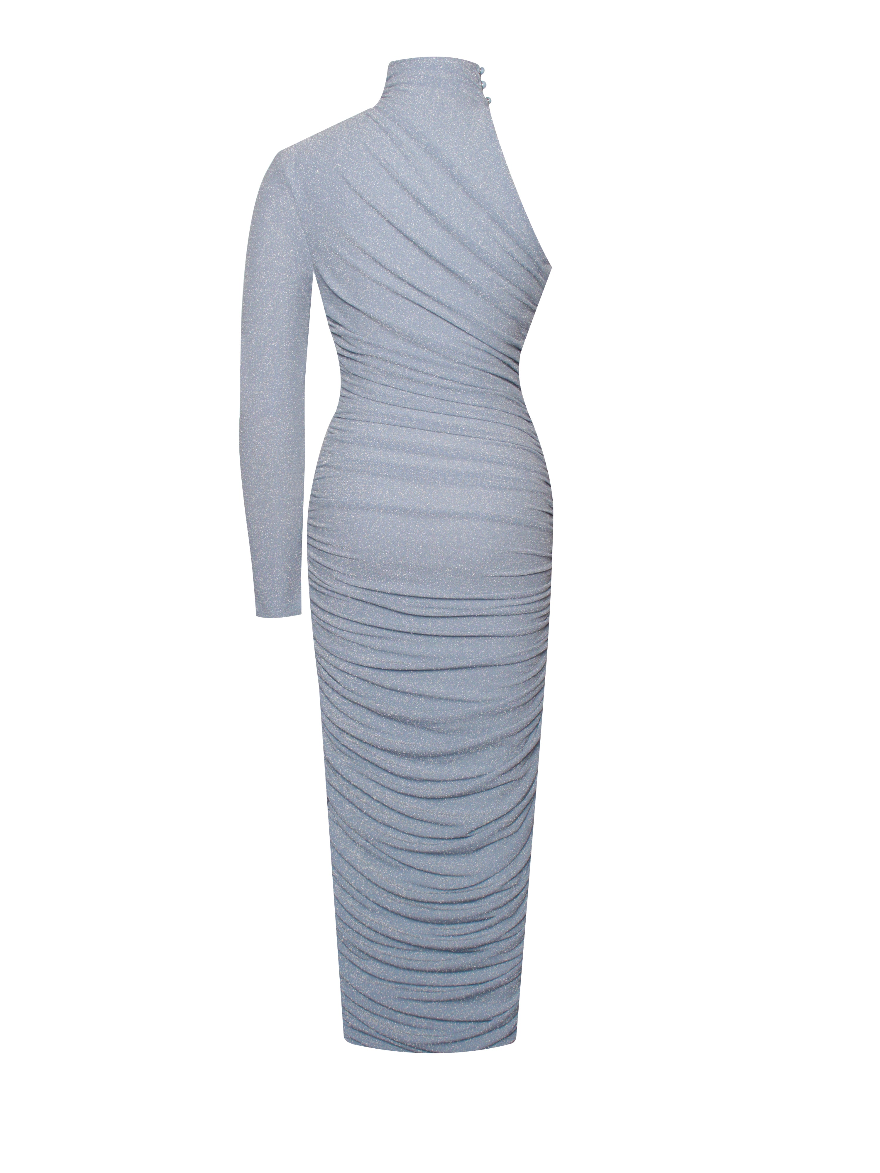 Peyton Light Blue One Sleeve Ruched Pencil Dress