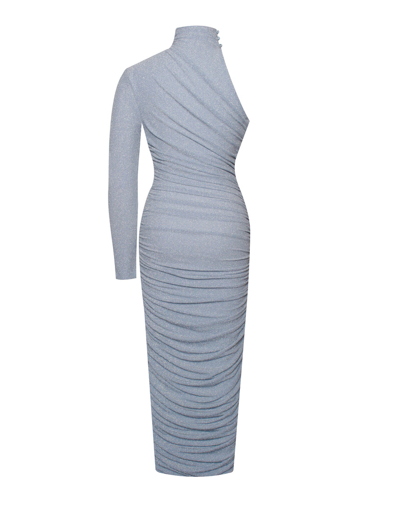 Peyton Light Blue One Sleeve Ruched Pencil Dress – Miss Circle