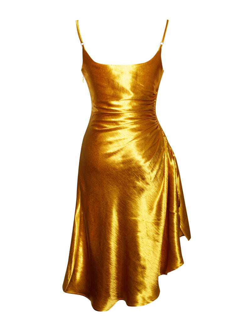 Montego Gold Satin Side Slit Dress – Miss Circle