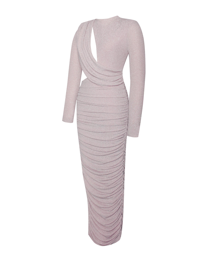 Payson Pink Long Sleeve Metallic Jersey Cutout Dress