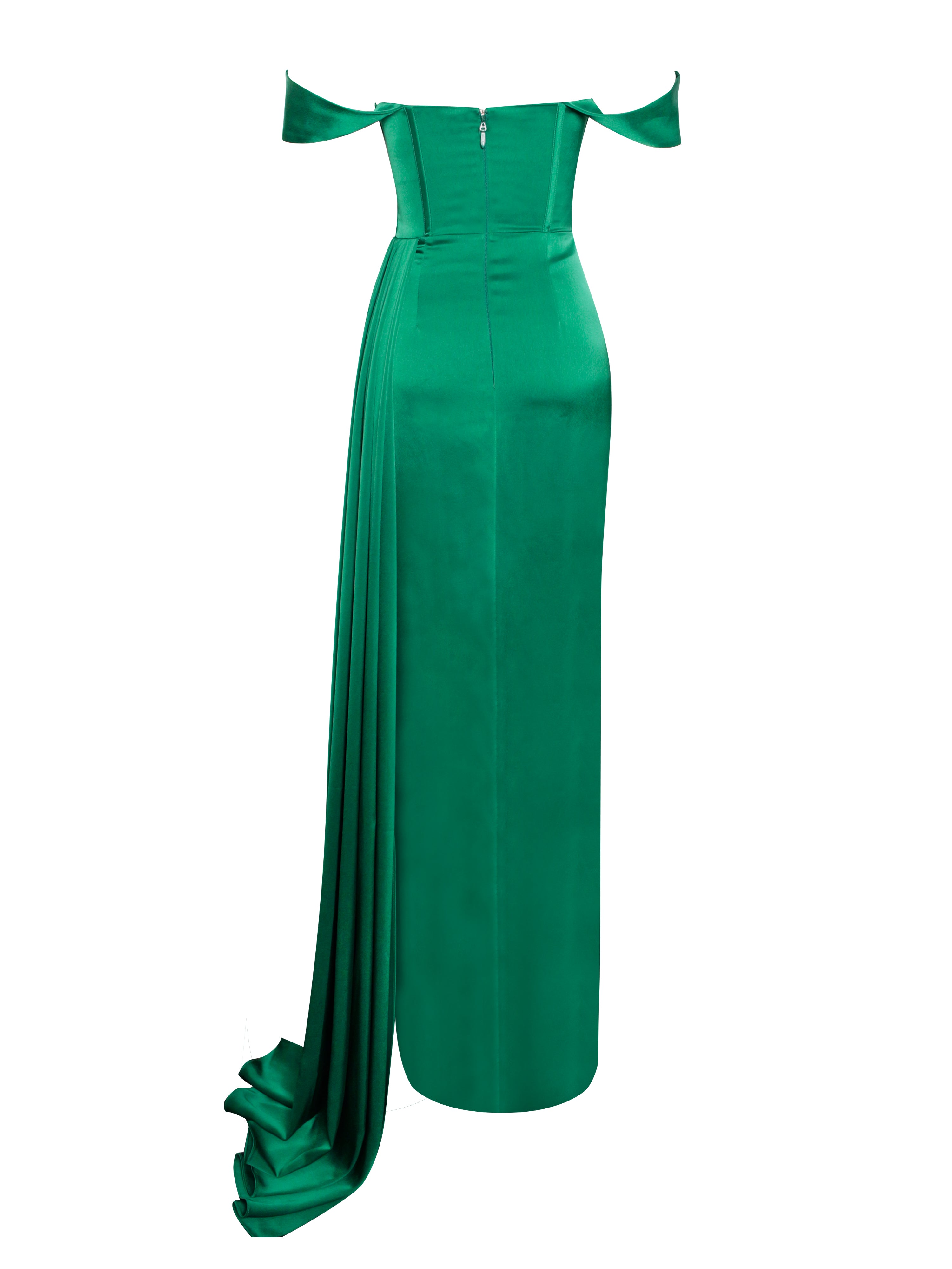 Miss Circle Women Zayda Green High Slit Corset Satin Gown Miss Circle Women Zayda Green High Slit Corset Satin Gown