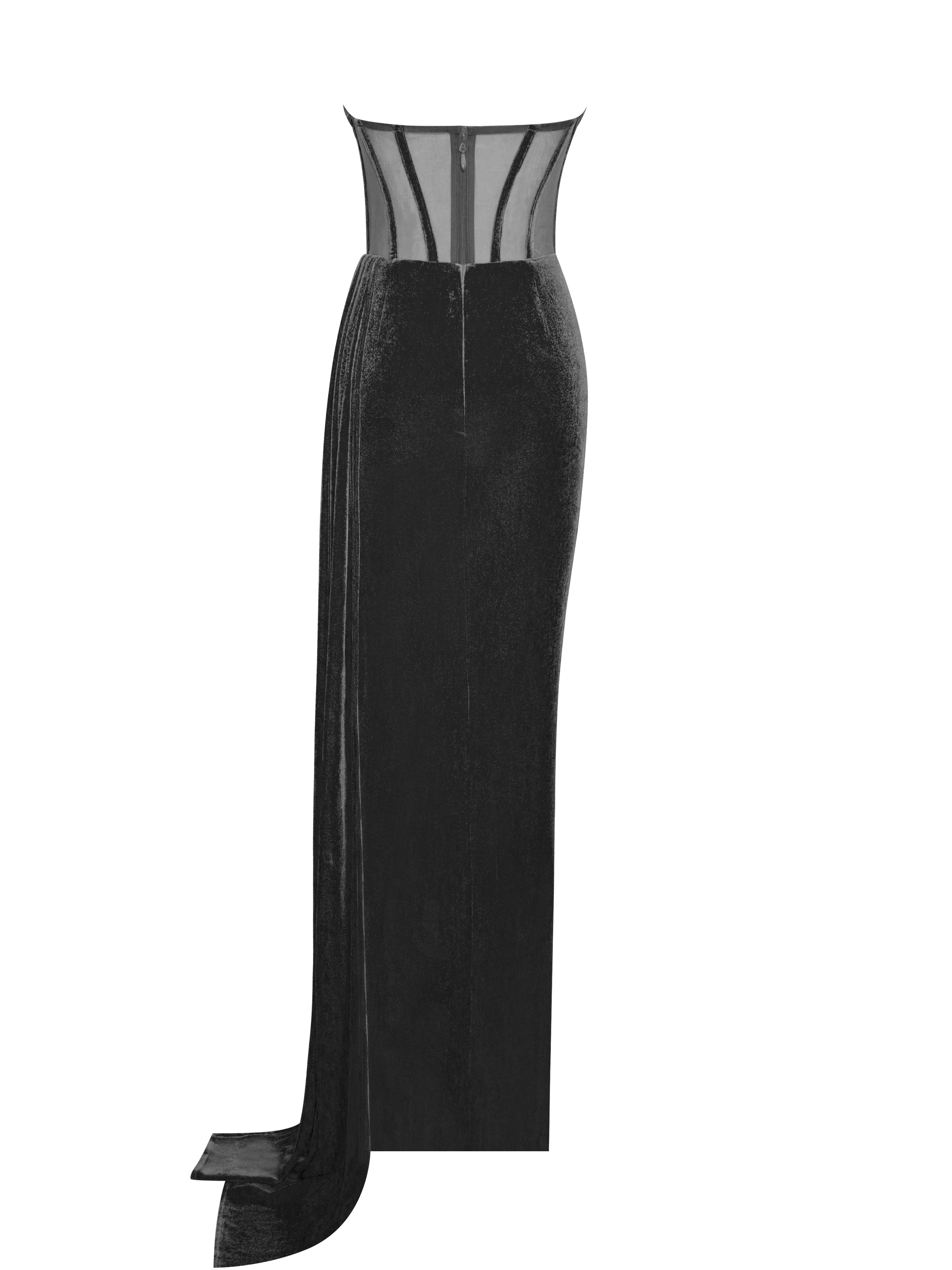 Priya Draping Corset High Slit Velvet Gown