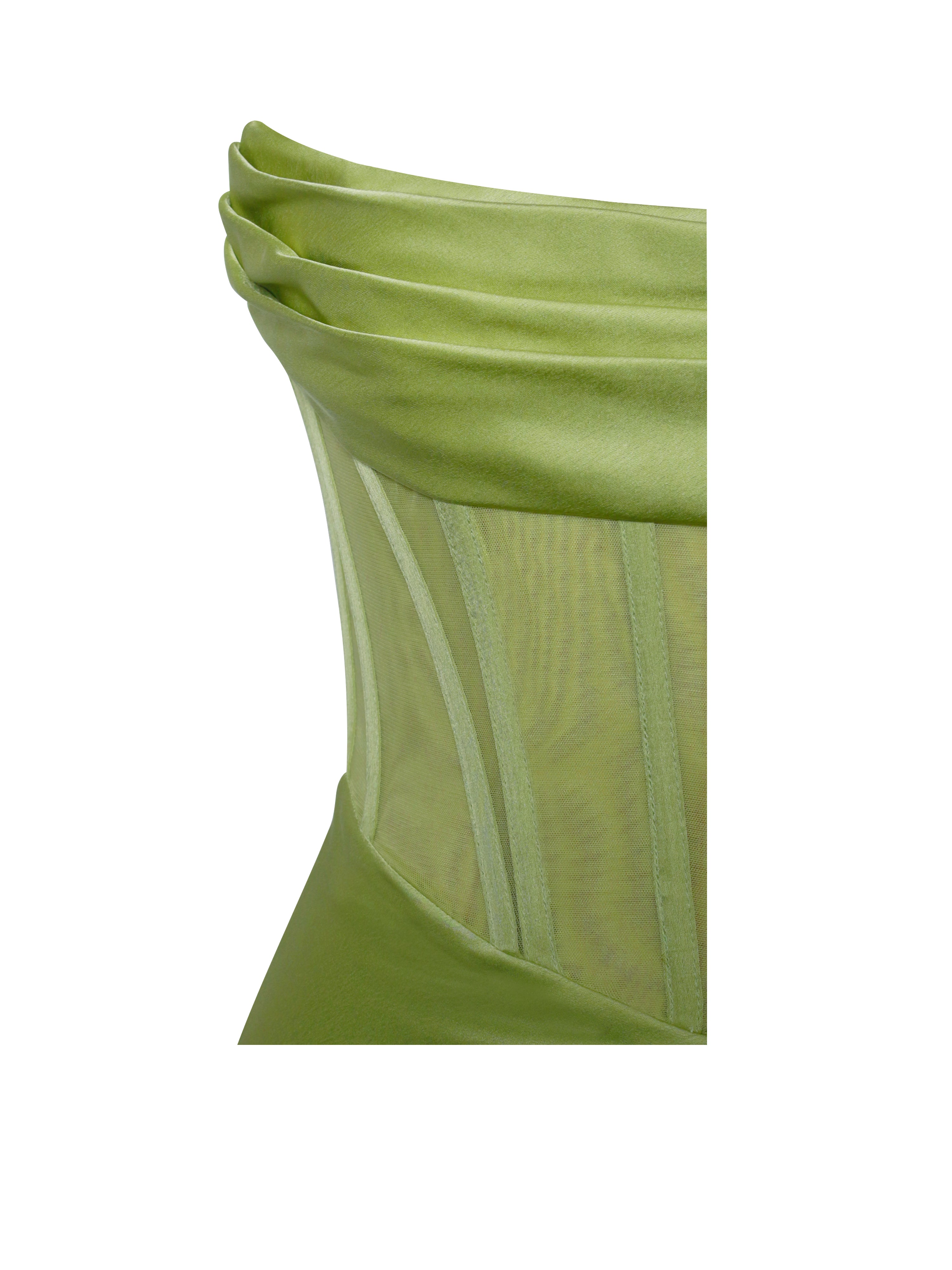 Prisa Lime High Slit Satin Corset Gown