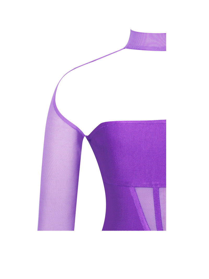 Barrett Purple Mesh Long Sleeve Bandage Dress