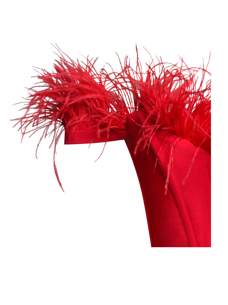 Oralia Red Feather Trim Corset Top