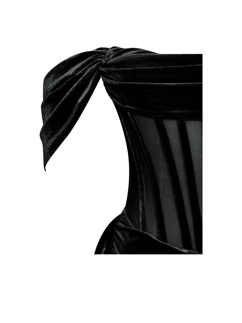 Irisa Black Draping Off Shoulder Corset Dress