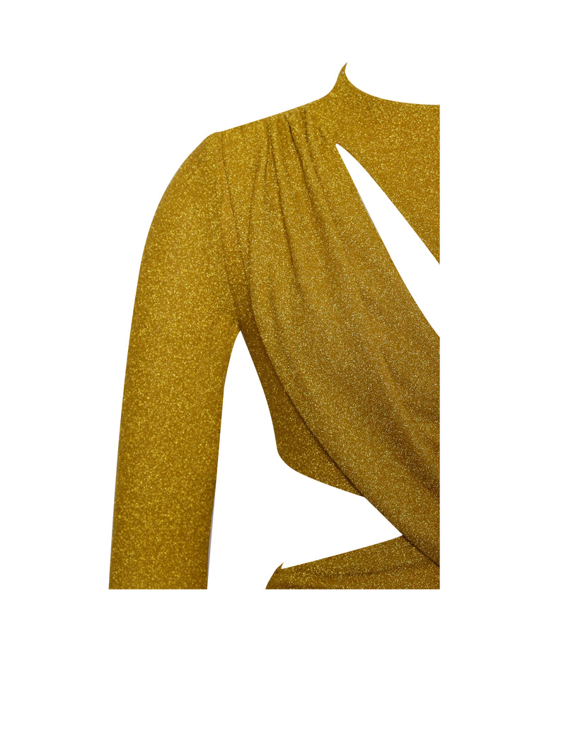 Payson Gold Long Sleeve Metallic Jersey Cutout Dress