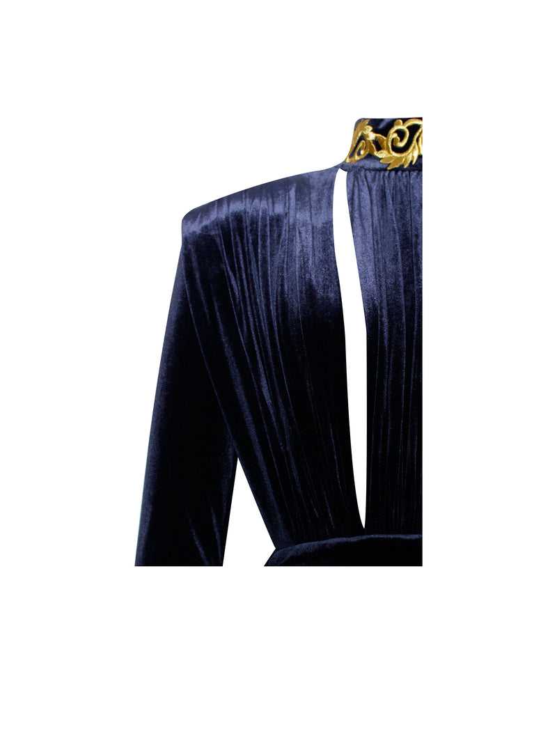 Gracyn Blue Cutout Long Sleeve Draping Velvet Dress