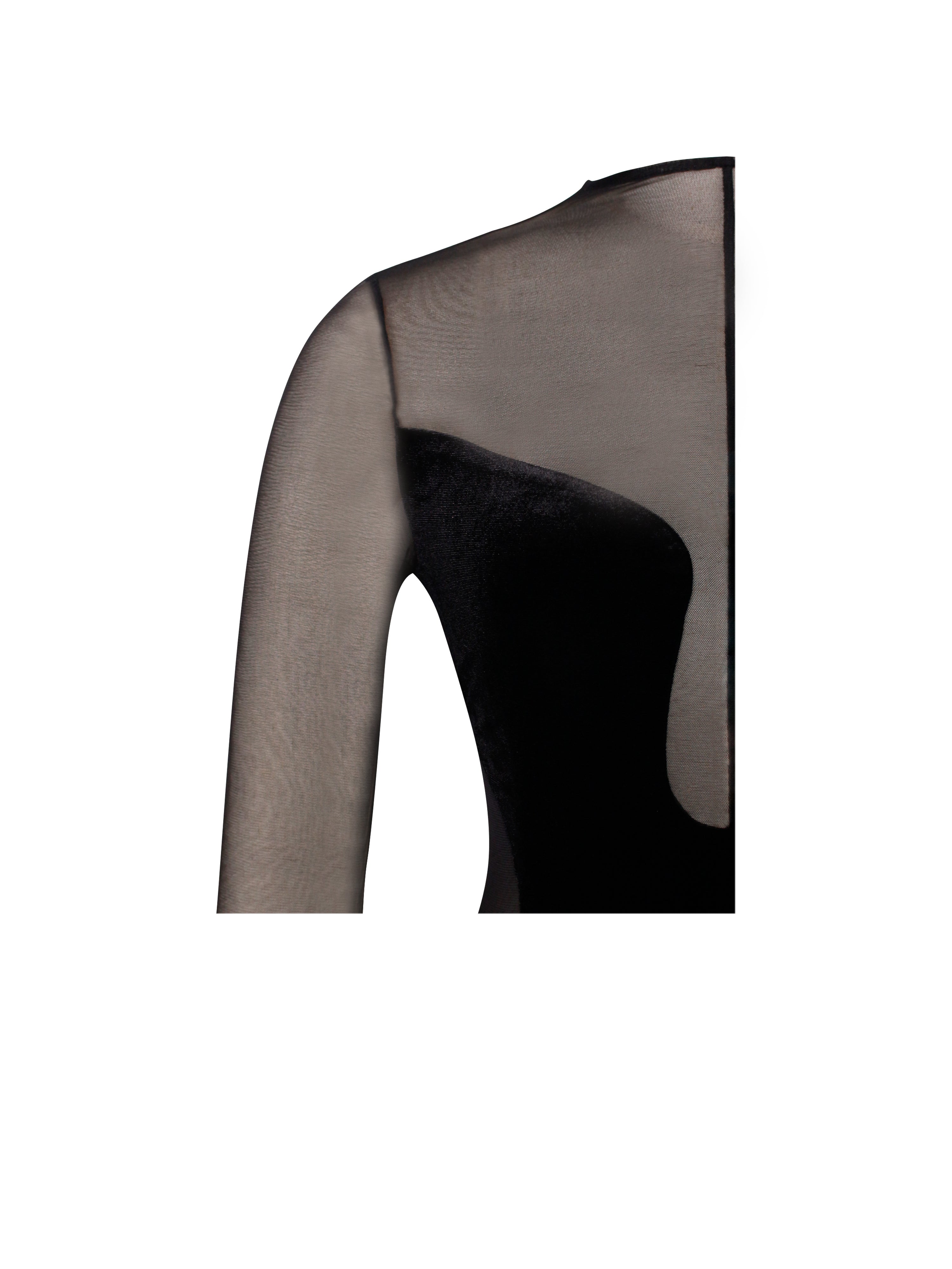 Paislee Black Velvet Mesh Long Sleeve Gown (Archive Sale) Paislee Black Velvet Mesh Long Sleeve Gown (Archive Sale)