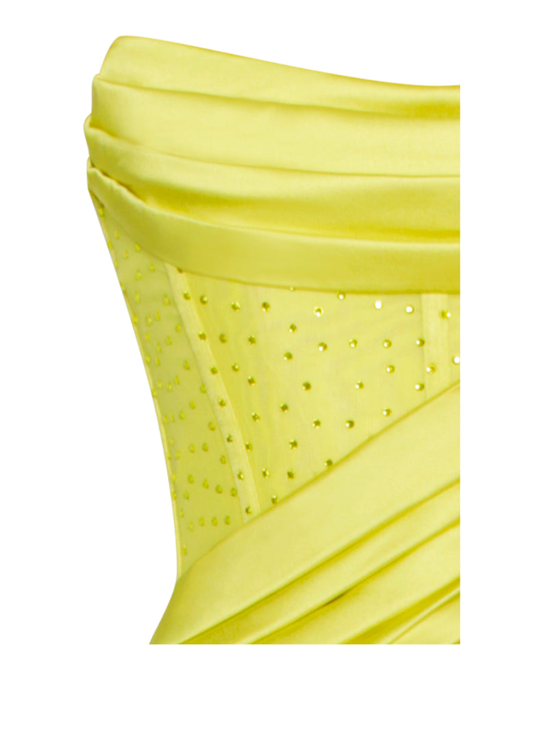 Holly Lemon Crystallized Corset High Slit Satin Gown