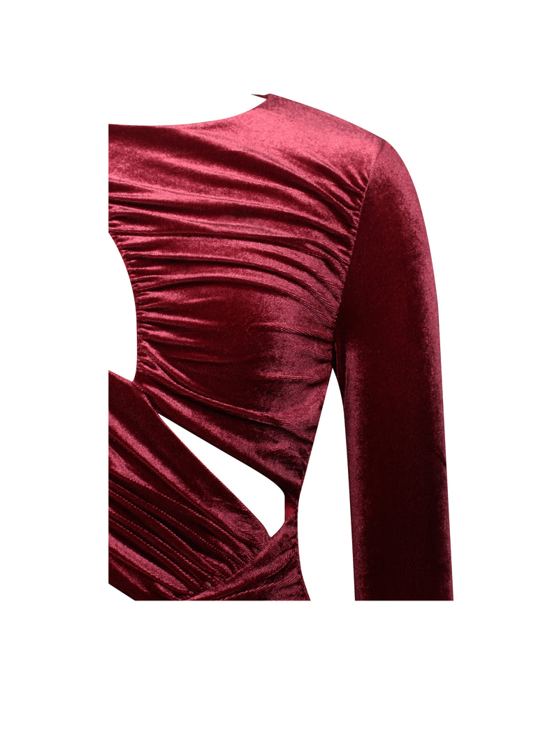 Nerina Burgundy Velvet Cutout Long Sleeve Dress
