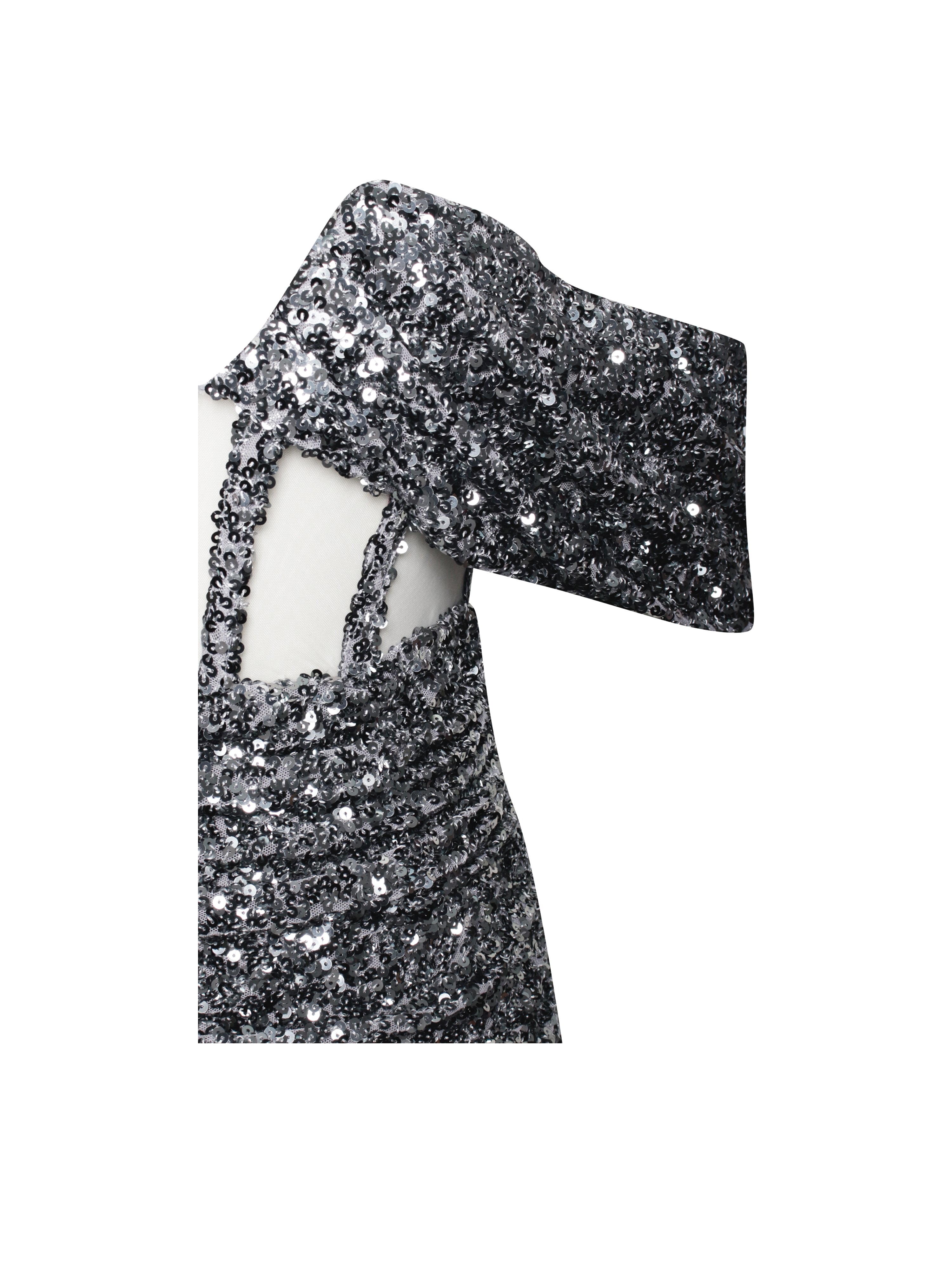 black and silver sequin dress Weston Silver Sequin Off Shoulder Corset Dress XXS / US 0
