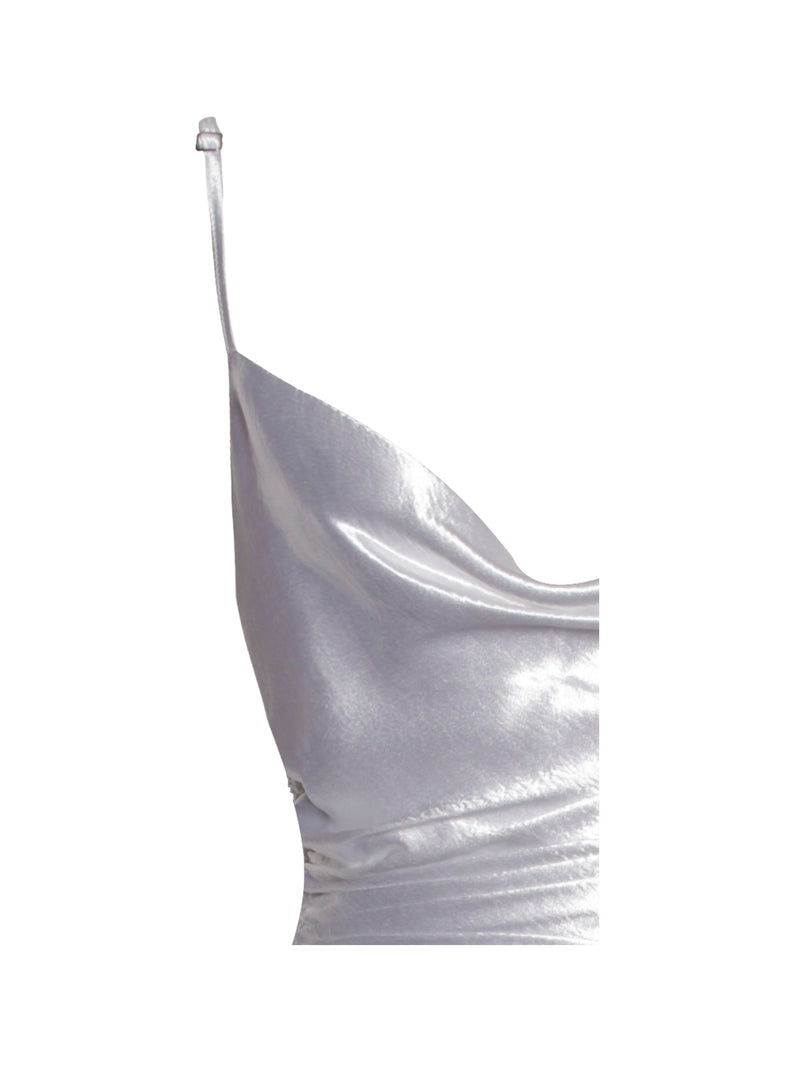 Montego White Satin Side Slit Dress
