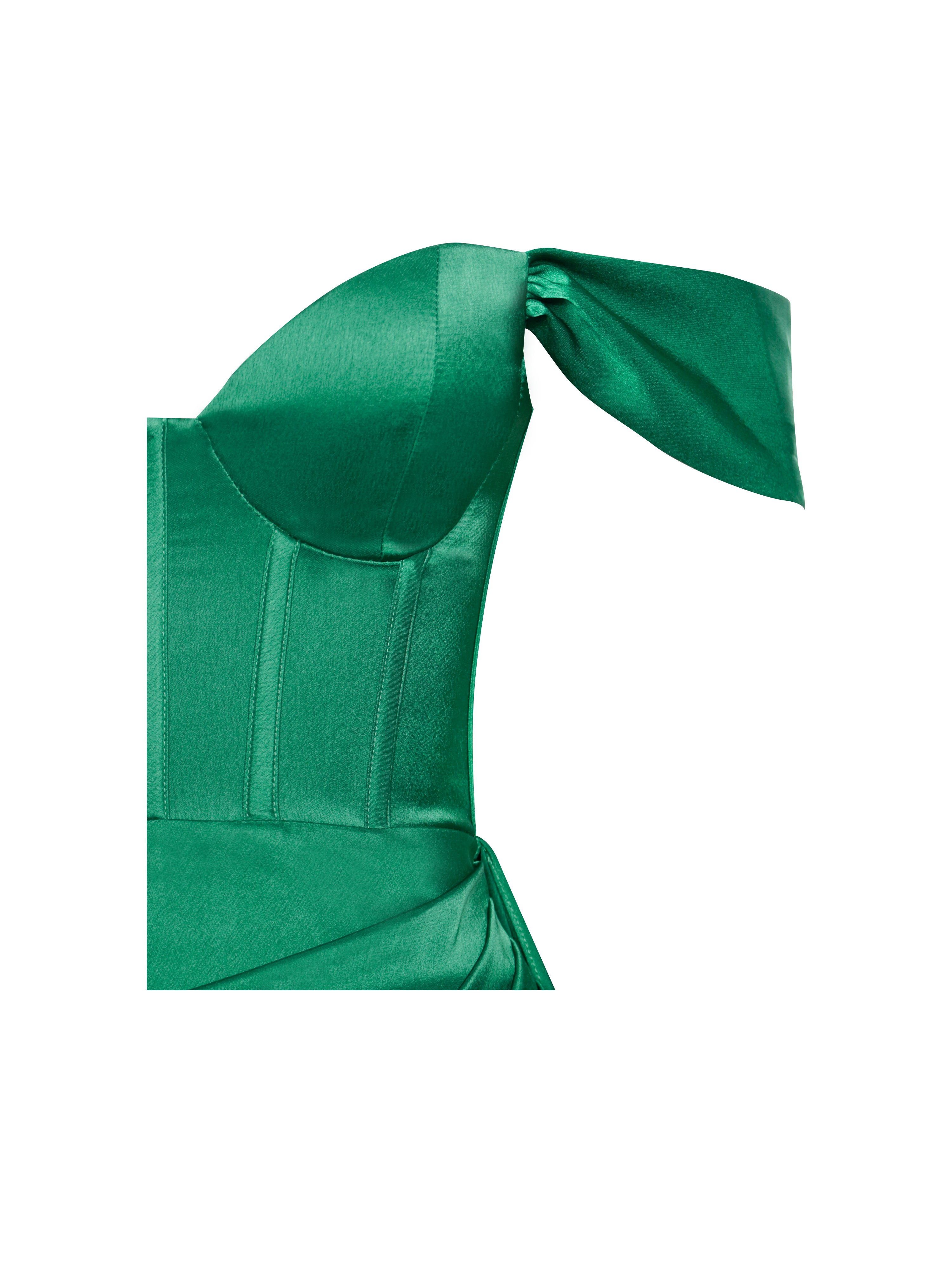 Miss Circle Women Zayda Green High Slit Corset Satin Gown Miss Circle Women Zayda Green High Slit Corset Satin Gown