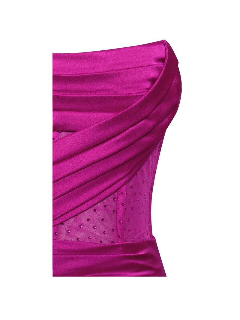 Holly Fuchsia Crystallized Corset High Slit Satin Gown – Miss Circle