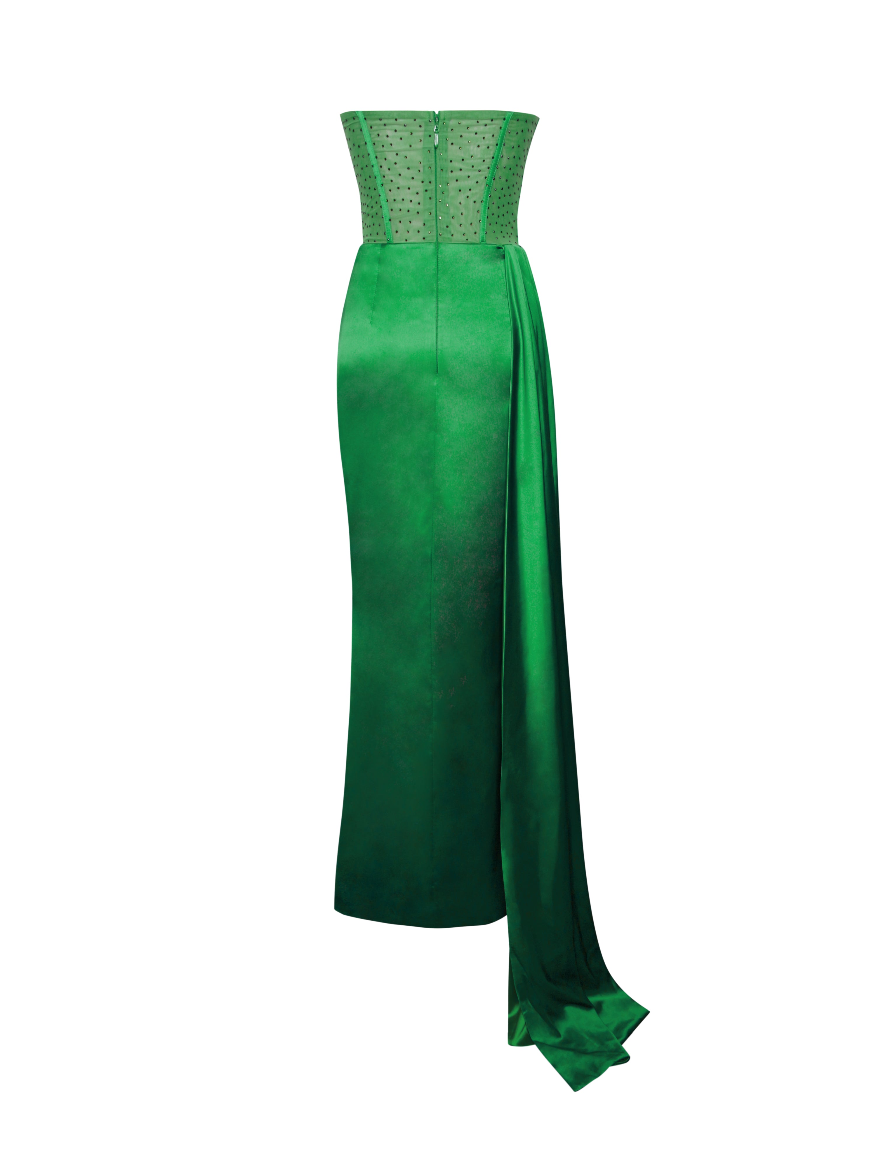 Holly Green Crystallized Corset High Slit Satin Gown