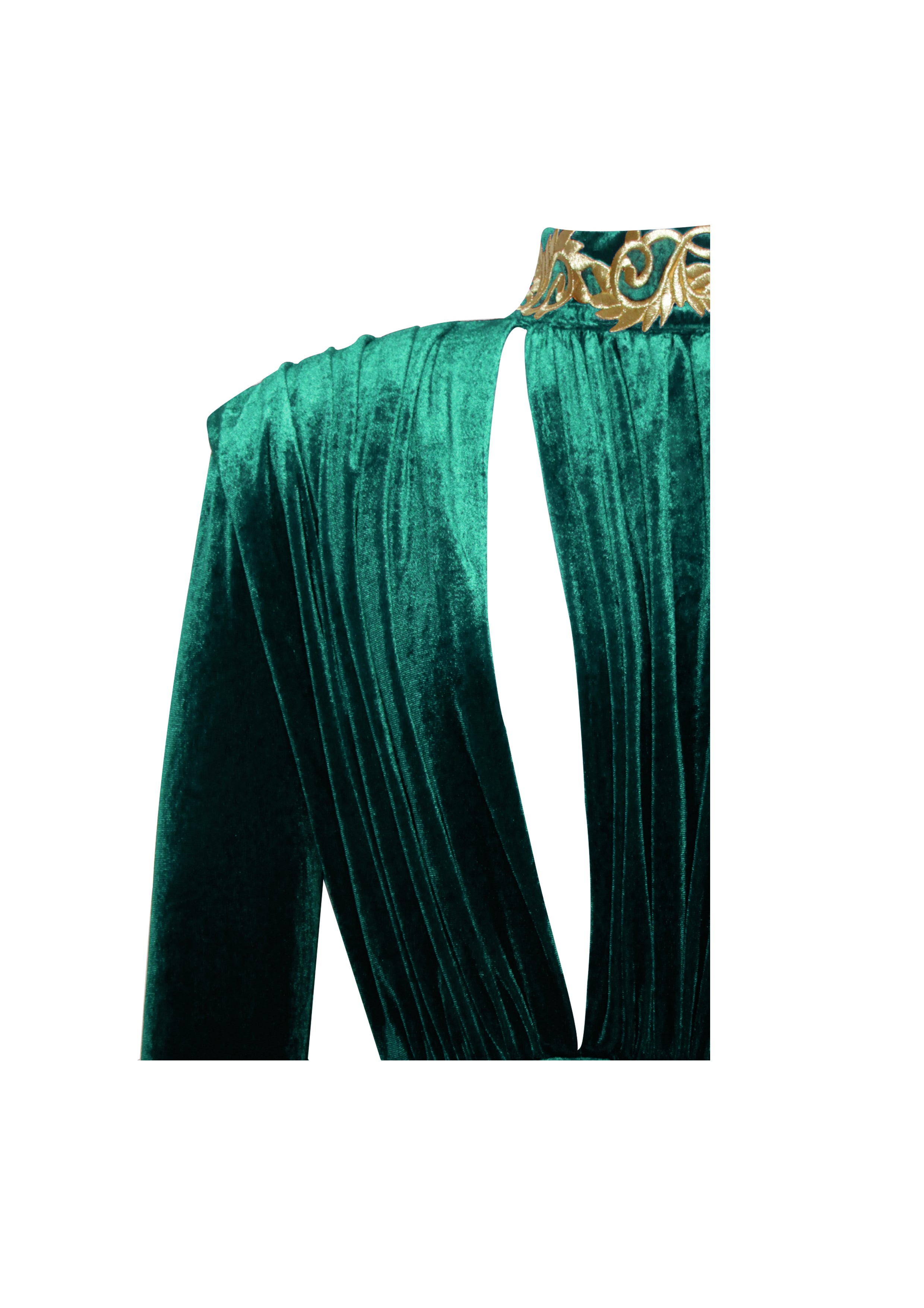 Zenaida Emerald Green Cutout High Slit Velvet Gown