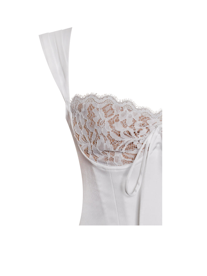 Londyn White Velvet Corset Top With Lace Trim – Miss Circle