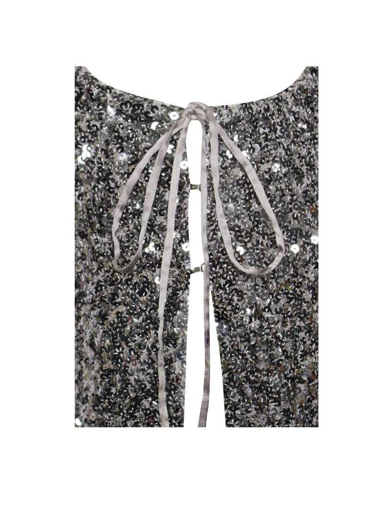Myla Grey Sequin Long Sleeve Cutout Slit Dress