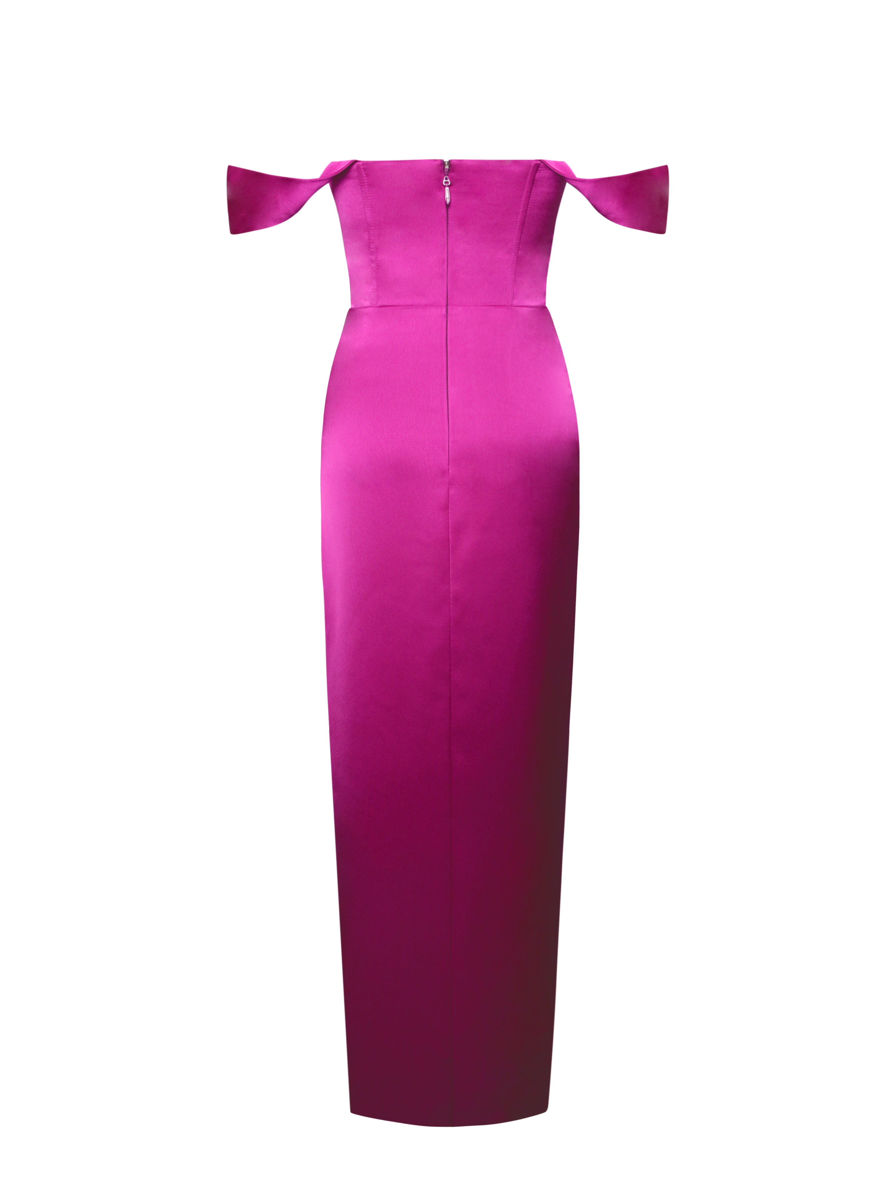 Zarah Fuchsia High Slit Corset Satin Dress