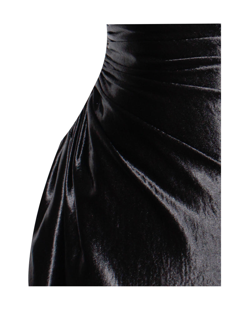 Montego Black Satin Side Slit Dress