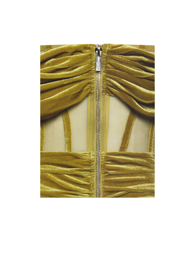 Irisa Gold Draping Off Shoulder Corset Dress