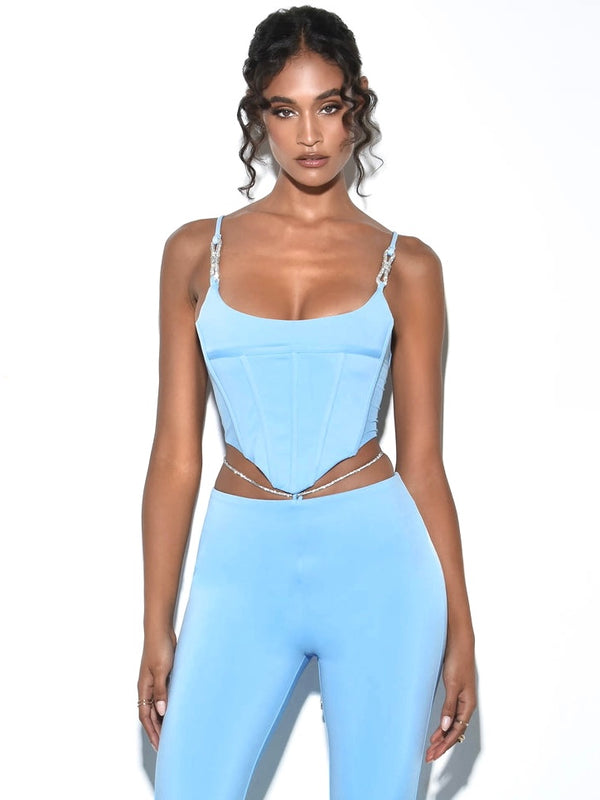 Tristyn Baby Blue Crystal Strap Corset Top